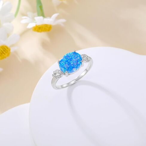 925 Sterling Silver Oval Blue Opal Ring with Zircon Spiral Edge Statement-rings Opal Jewelry Birthday Gifts for Women Her(Ring Size 5-9) in Kuwait