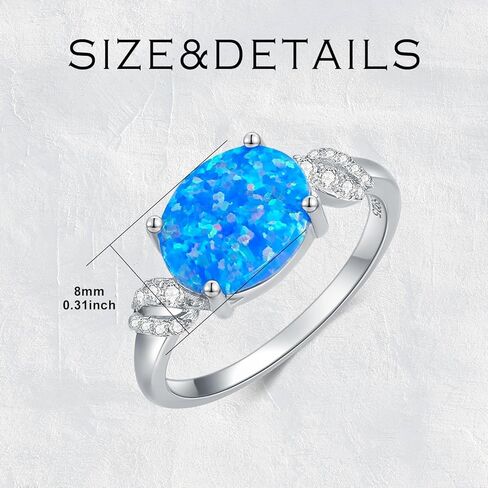 925 Sterling Silver Oval Blue Opal Ring with Zircon Spiral Edge Statement-rings Opal Jewelry Birthday Gifts for Women Her(Ring Size 5-9) in Kuwait