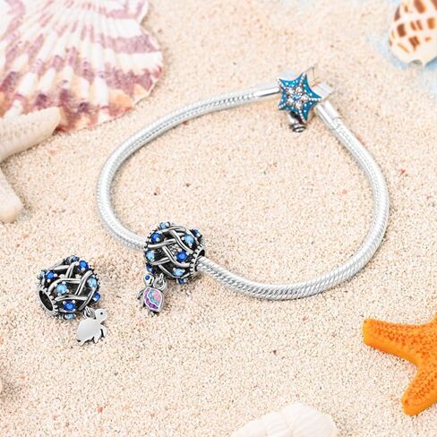 CYCUFF 925 Sterling Silver Charms Suitable for Bracelets Charms Beads, Charm Necklaces Jewellery Gift for Women Family Friends (Sea Wave Turtle Beads) in Kuwait