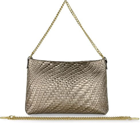 Italian Genuine Metallic Suede Crossbody Bag for Women with Zipper & Chain | Small Woven Shoulder Purse Handbag in Kuwait