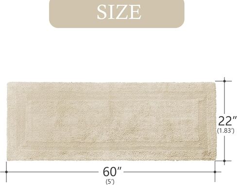 سجادة حمام قطنية قابلة للعكس بتصميم باروسا - سجادة حمام طويلة مقاس 22 × 60 بوصة قابلة للغسل وناعمة الامتصاص، سجادة حمام كبيرة لأرضية الحمام، حوض غسيل مزدوج - بيج، 22x60 XL in Kuwait