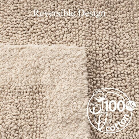 سجادة حمام قطنية قابلة للعكس بتصميم باروسا - سجادة حمام طويلة مقاس 22 × 60 بوصة قابلة للغسل وناعمة الامتصاص، سجادة حمام كبيرة لأرضية الحمام، حوض غسيل مزدوج - بيج، 22x60 XL in Kuwait