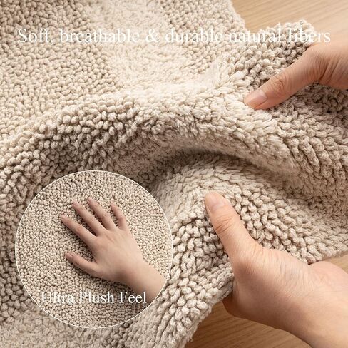 سجادة حمام قطنية قابلة للعكس بتصميم باروسا - سجادة حمام طويلة مقاس 22 × 60 بوصة قابلة للغسل وناعمة الامتصاص، سجادة حمام كبيرة لأرضية الحمام، حوض غسيل مزدوج - بيج، 22x60 XL in Kuwait