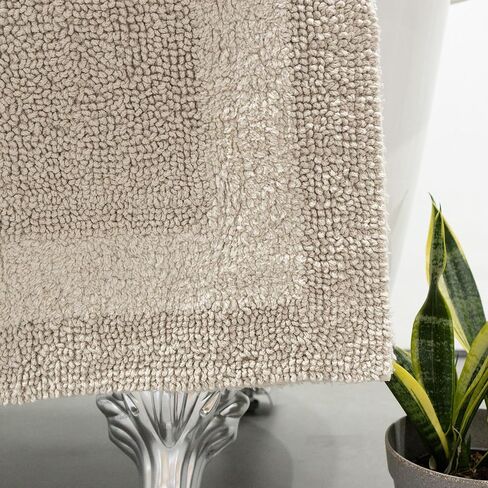 سجادة حمام قطنية قابلة للعكس بتصميم باروسا - سجادة حمام طويلة مقاس 22 × 60 بوصة قابلة للغسل وناعمة الامتصاص، سجادة حمام كبيرة لأرضية الحمام، حوض غسيل مزدوج - بيج، 22x60 XL in Kuwait