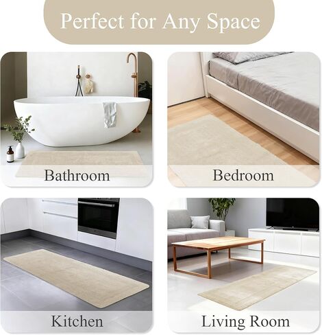 سجادة حمام قطنية قابلة للعكس بتصميم باروسا - سجادة حمام طويلة مقاس 22 × 60 بوصة قابلة للغسل وناعمة الامتصاص، سجادة حمام كبيرة لأرضية الحمام، حوض غسيل مزدوج - بيج، 22x60 XL in Kuwait
