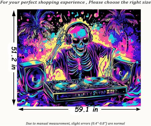 TUGCAY Blacklight Skull Tapestry UV Reactive Skeleton Tapestry Funny Music Tapestries Wall Hanging for Bedroom Dorm Party Decor (51.2 x 59.1 inches) in Kuwait