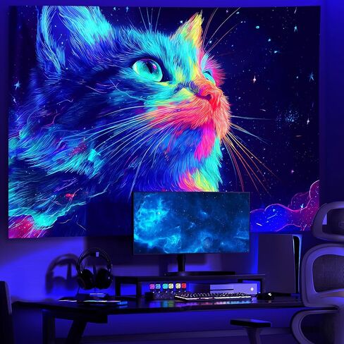 AOHMPT Glow in The Dark Tapestry Wall Hanging with Reactive UV Ideal for Bedroom, Living Room, Halloween Party Decorations Cat Design 78'' × 59'' Inch in Kuwait