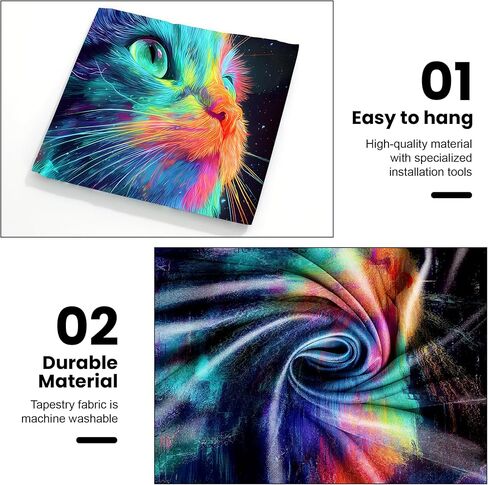 AOHMPT Glow in The Dark Tapestry Wall Hanging with Reactive UV Ideal for Bedroom, Living Room, Halloween Party Decorations Cat Design 78'' × 59'' Inch in Kuwait