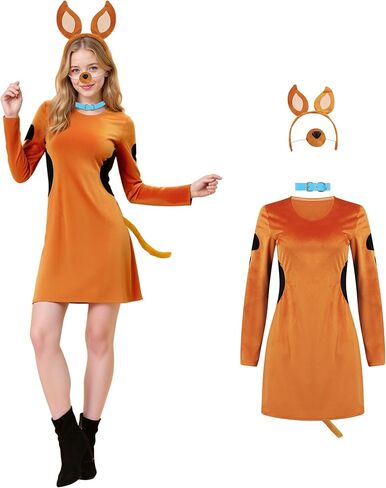 Women Puppy Dog Costume Dress Set Dog Ears Headband Tail Nose Collar Adult Doggie Detective TV Character Costume in Saudi Arabia