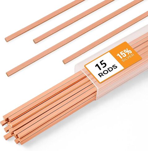 15pcs Brazing Rods AWS BCuP-5 15% Silver Solder Phos Copper Brazing Alloy Flat Welding Rods 0.050"x1/8"x10" for HVAC, Refrigeration, and Industrial Applications in Kuwait