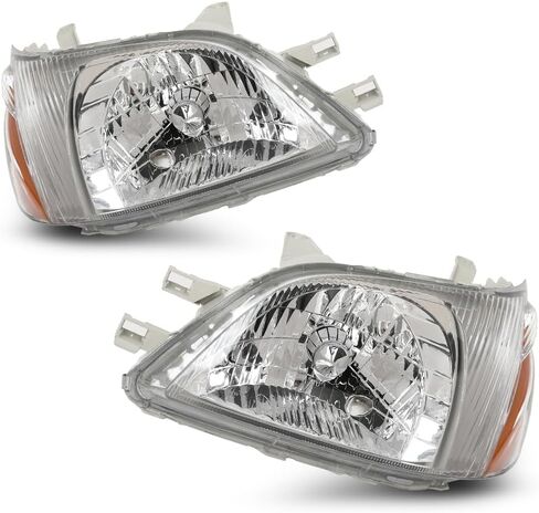 Headlights Assembly Fit For Toyota Echo 2000 2001 2002 Halogen Headlamps, Left Driver & Right Driver Side, Clear Lens Chrome Housing Amber Reflector, 8115052190 8111052190 in Kuwait