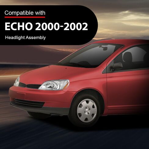 Headlights Assembly Fit For Toyota Echo 2000 2001 2002 Halogen Headlamps, Left Driver & Right Driver Side, Clear Lens Chrome Housing Amber Reflector, 8115052190 8111052190 in Kuwait