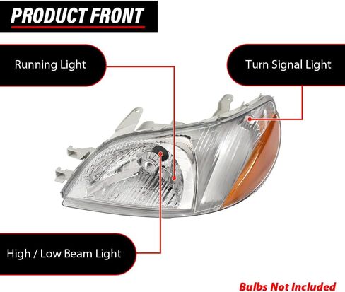 Headlights Assembly Fit For Toyota Echo 2000 2001 2002 Halogen Headlamps, Left Driver & Right Driver Side, Clear Lens Chrome Housing Amber Reflector, 8115052190 8111052190 in Kuwait
