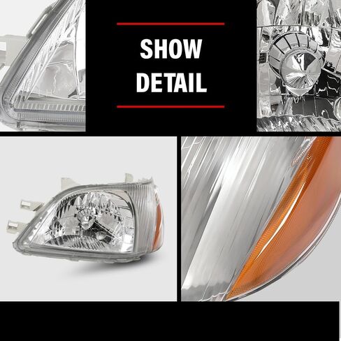 Headlights Assembly Fit For Toyota Echo 2000 2001 2002 Halogen Headlamps, Left Driver & Right Driver Side, Clear Lens Chrome Housing Amber Reflector, 8115052190 8111052190 in Kuwait