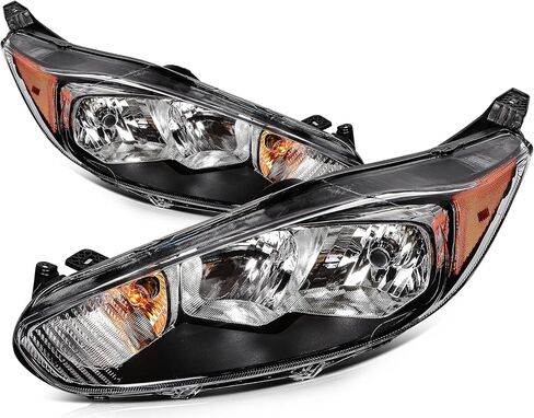Headlight Assembly Driver and Passenger Side Pair Fit 2014 2015 2016 2017 2018 for Ford for Fiesta Black Housing Amber Reflector Clear Lens Replacement D2BZ13008H (Bulbs Not Included) in Saudi Arabia