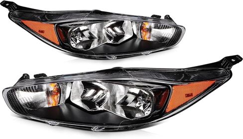 Headlight Assembly Driver and Passenger Side Pair Fit 2014 2015 2016 2017 2018 for Ford for Fiesta Black Housing Amber Reflector Clear Lens Replacement D2BZ13008H (Bulbs Not Included) in Saudi Arabia