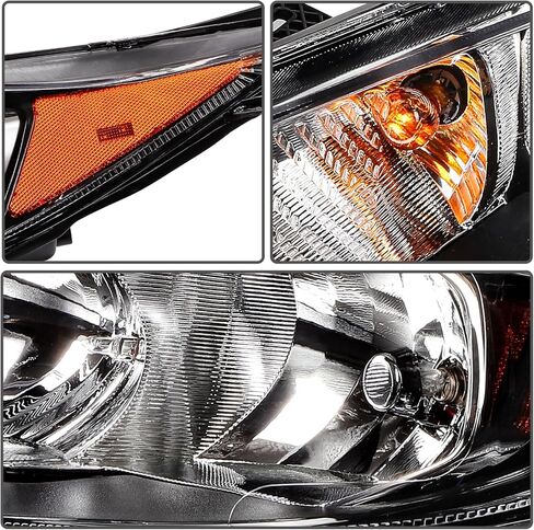 Headlight Assembly Driver and Passenger Side Pair Fit 2014 2015 2016 2017 2018 for Ford for Fiesta Black Housing Amber Reflector Clear Lens Replacement D2BZ13008H (Bulbs Not Included) in Saudi Arabia