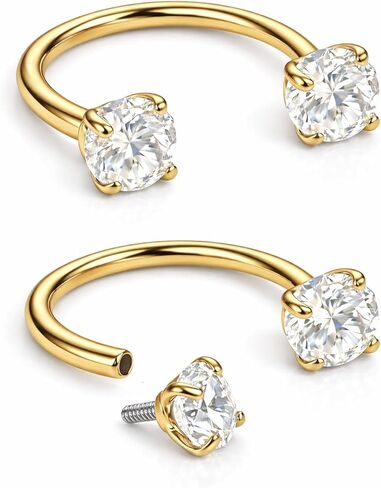 Double Gem Horseshoe Nose Rings For Women - U Hoop Earring For Lobe, Upper Lobe, Tragus, Helix, Daith, Conch, Rook Cartilage Horseshoe Earrings For Women - 316LVM Surgical Steel (20g, 18g, 16g) in Kuwait