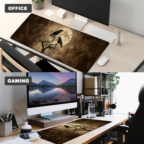 Gothic Crow and Moon Gaming Mouse Pad,12x31.5in Non-Slip Rubber Raven and Tree Dark Desk Mat,Large Extended Goth Rustic Mousepad for Office Home Laptop,Mice Pads Gifts,Game Lover Deskmat Decor in Saudi Arabia