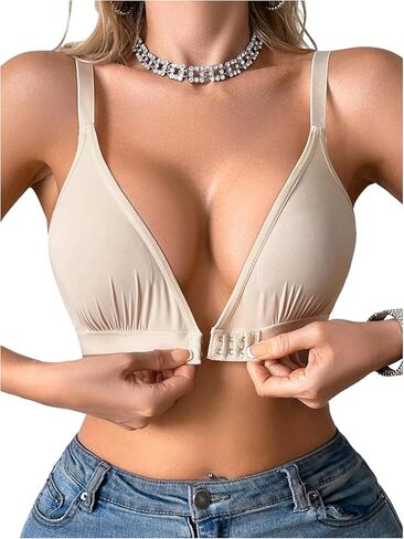 OYOANGLE Women's Front Closure Triangle Bralettes Comfortable Wireless Bra Soft No Padding Bras in Saudi Arabia
