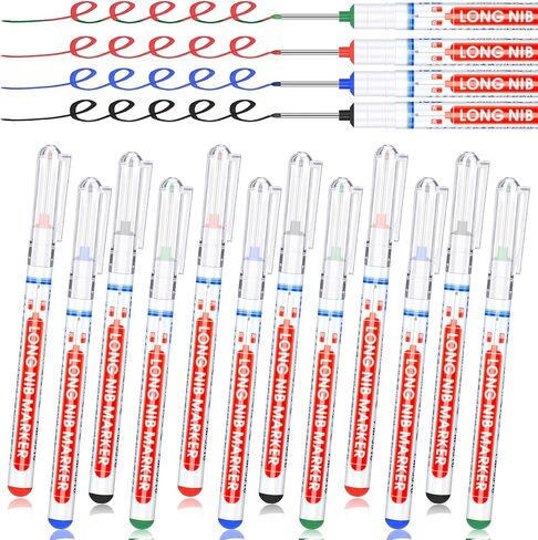 Multi-purpose Deep Hole Marker Pens Long Nosed Marker Deep Drill Hole Long Nib Scriber Waterproof Mechanical Carpentry Colorful Pen for Woodworking Hardware Decoration Construction(24 Pieces) in Kuwait