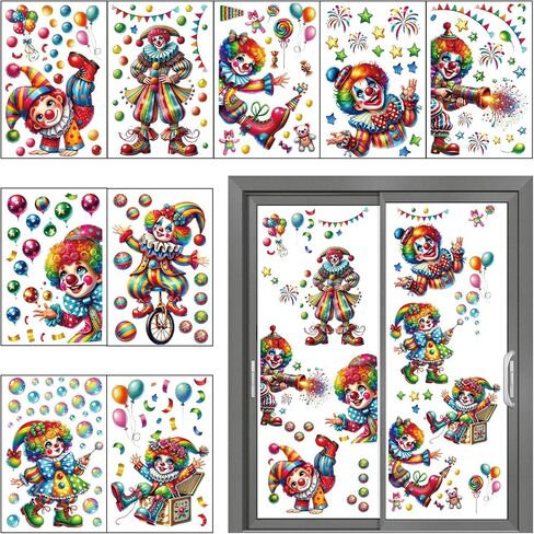 9 Sheets Carnival Decorations, Carnival Window Clings Large Circus Double Sided Window Stickers for Glass Windows Office Home Store Restaurant Decoration (C) in Saudi Arabia
