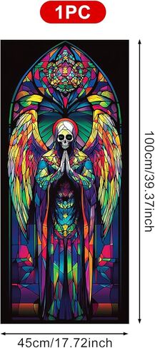Gothic Rainbow Skull Angel Privacy Window Film Stained Glass Decorative Cling for Glass Doors and Windows Colorful Halloween PVC Panel 17.7x39.3 Inch Indoor Home Office Decor in Saudi Arabia