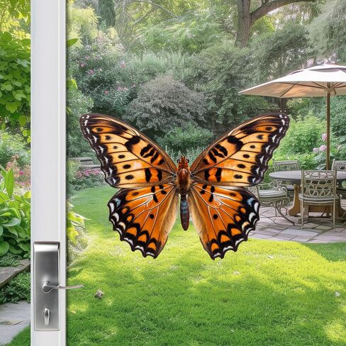 2 Pcs Premium Large Decals for Glass Doors, Storm Doors & Windows (Double-Sided) | Decorative Anti-Collision Clings for People, Pets & Birds | 9" x 6.25" - Orange Butterfly (for Glass Only) in Saudi Arabia
