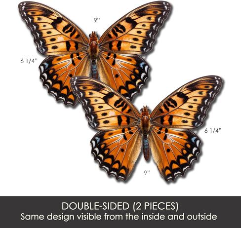 2 Pcs Premium Large Decals for Glass Doors, Storm Doors & Windows (Double-Sided) | Decorative Anti-Collision Clings for People, Pets & Birds | 9" x 6.25" - Orange Butterfly (for Glass Only) in Saudi Arabia