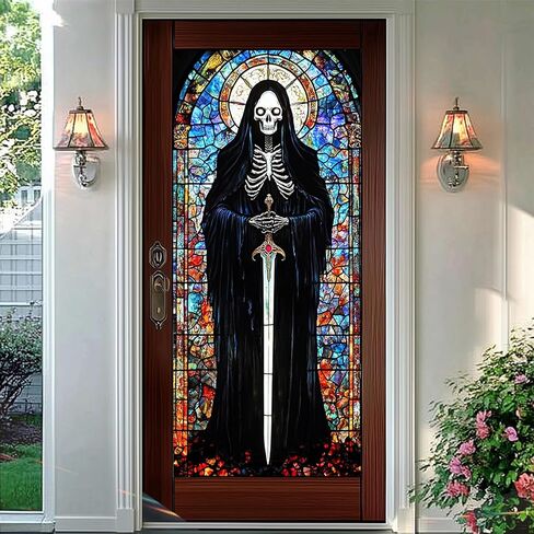 Gothic Rainbow Skull Angel Privacy Window Film Stained Glass Decorative Cling for Glass Doors and Windows Colorful Halloween PVC Panel 17.7x39.3 Inch Indoor Home Office Decor in Saudi Arabia