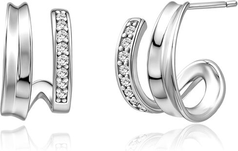 Silver Double CZ Huggie Hoop Earrings for One Hole Dainty Hypoallergenic Earrings for Women Exquisite Zircon-Embedded Fashion Jewelry in Saudi Arabia