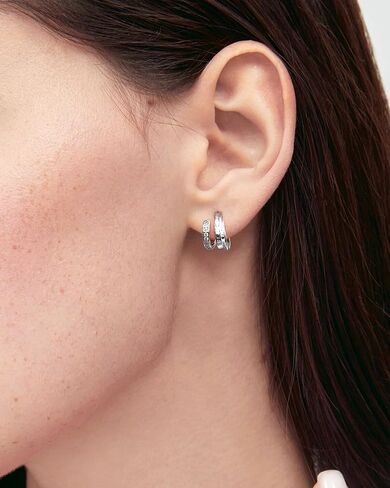 Silver Double CZ Huggie Hoop Earrings for One Hole Dainty Hypoallergenic Earrings for Women Exquisite Zircon-Embedded Fashion Jewelry in Saudi Arabia