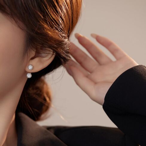 Shiny Balls U Shaped S999 Sterling Silver Hypoallergenic Small Hoop Stud Earrings for Women Teens Dainty Double Cubic Zirconia Crystal Balls Huggie Hoops 18g Screw On Piercing Studs Birthday Gifts in Saudi Arabia
