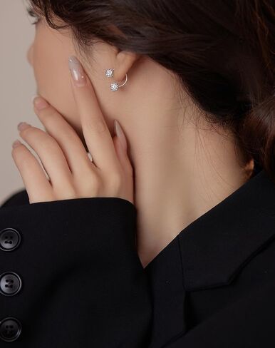 Shiny Balls U Shaped S999 Sterling Silver Hypoallergenic Small Hoop Stud Earrings for Women Teens Dainty Double Cubic Zirconia Crystal Balls Huggie Hoops 18g Screw On Piercing Studs Birthday Gifts in Saudi Arabia