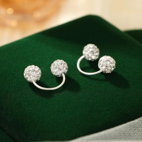Shiny Balls U Shaped S999 Sterling Silver Hypoallergenic Small Hoop Stud Earrings for Women Teens Dainty Double Cubic Zirconia Crystal Balls Huggie Hoops 18g Screw On Piercing Studs Birthday Gifts in Saudi Arabia