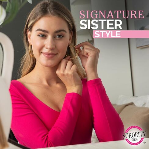 Sorority Shop Tau Beta Sigma- Hoop 18K Gold Plated Dainty Earrings for Women - Tau Beta Sigma Jewelry with Ideal 2" Diameter Hoops - Tau Beta Sigma Gifts in Saudi Arabia