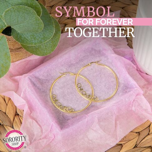 Sorority Shop Tau Beta Sigma- Hoop 18K Gold Plated Dainty Earrings for Women - Tau Beta Sigma Jewelry with Ideal 2" Diameter Hoops - Tau Beta Sigma Gifts in Saudi Arabia