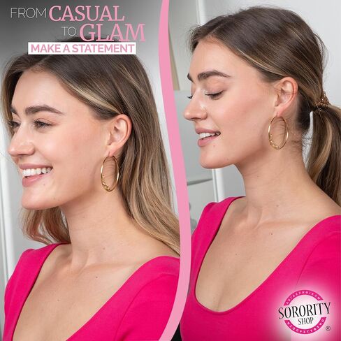 Sorority Shop Tau Beta Sigma- Hoop 18K Gold Plated Dainty Earrings for Women - Tau Beta Sigma Jewelry with Ideal 2" Diameter Hoops - Tau Beta Sigma Gifts in Saudi Arabia