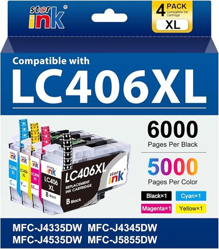 Starink LC406 LC406XL Ink Cartridges Replacement for Brother Printer LC406XL 406 Compatible with MFC-J4335DW MFC-J5855DW MFC-J6555DW MFC-J4535DW MFC-J6955DW MFC-J4345DW MFC-J5955DW, 4 Pack BKCMY in Kuwait