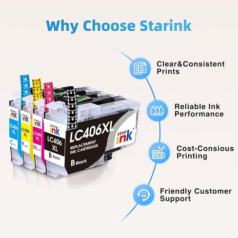 Starink LC406 LC406XL Ink Cartridges Replacement for Brother Printer LC406XL 406 Compatible with MFC-J4335DW MFC-J5855DW MFC-J6555DW MFC-J4535DW MFC-J6955DW MFC-J4345DW MFC-J5955DW, 4 Pack BKCMY in Kuwait