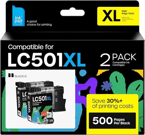 Compatible with LC501XL Ink Cartridges LC-501 XL Ink Cartridges Work for Brother MFC-J1360DW, MFC-J1410DW, MFC-J1260DW Printer High Yield 2-Pack Black in Kuwait