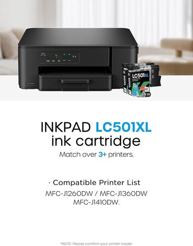 Compatible with LC501XL Ink Cartridges LC-501 XL Ink Cartridges Work for Brother MFC-J1360DW, MFC-J1410DW, MFC-J1260DW Printer High Yield 2-Pack Black in Kuwait