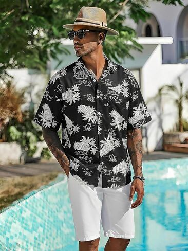 Men's Hawaiian Shirt Pineapple Short Sleeve Shirts Casual Button Down Shirt Tropical Tops Summer Beach Shirts in Saudi Arabia