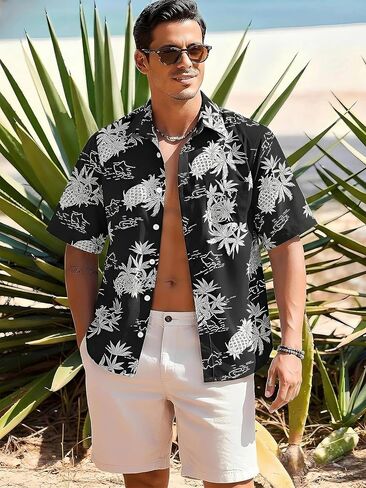 Men's Hawaiian Shirt Pineapple Short Sleeve Shirts Casual Button Down Shirt Tropical Tops Summer Beach Shirts in Saudi Arabia
