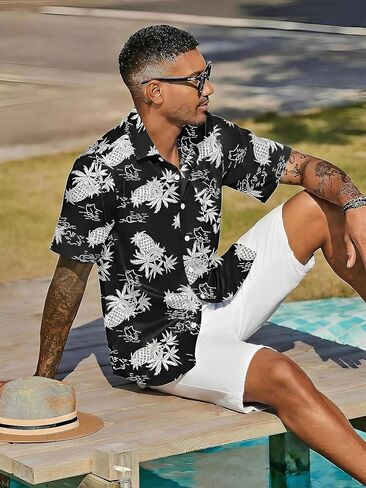 Men's Hawaiian Shirt Pineapple Short Sleeve Shirts Casual Button Down Shirt Tropical Tops Summer Beach Shirts in Saudi Arabia