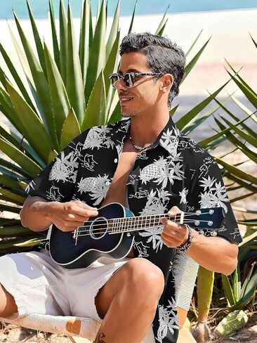 Men's Hawaiian Shirt Pineapple Short Sleeve Shirts Casual Button Down Shirt Tropical Tops Summer Beach Shirts in Saudi Arabia