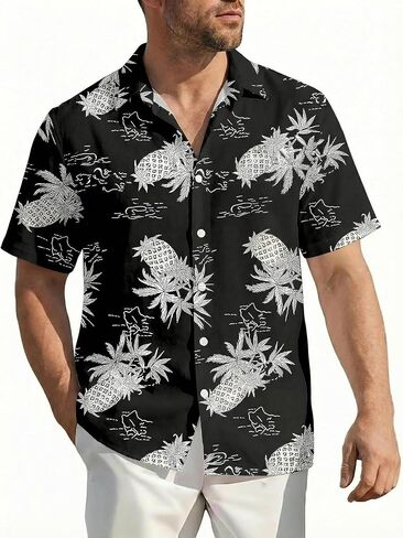 Men's Hawaiian Shirt Pineapple Short Sleeve Shirts Casual Button Down Shirt Tropical Tops Summer Beach Shirts in Saudi Arabia