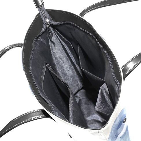 Birds Branch Blue Large Tote Bag for Women – PU Leather, Top Handle, Waterproof Shoulder Bag with Zipper for Travel Shopping in Saudi Arabia