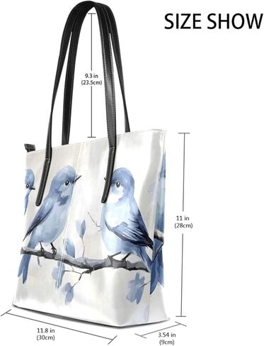 Birds Branch Blue Large Tote Bag for Women – PU Leather, Top Handle, Waterproof Shoulder Bag with Zipper for Travel Shopping in Saudi Arabia