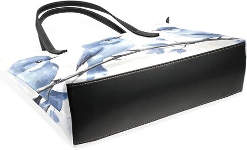 Birds Branch Blue Large Tote Bag for Women – PU Leather, Top Handle, Waterproof Shoulder Bag with Zipper for Travel Shopping in Saudi Arabia